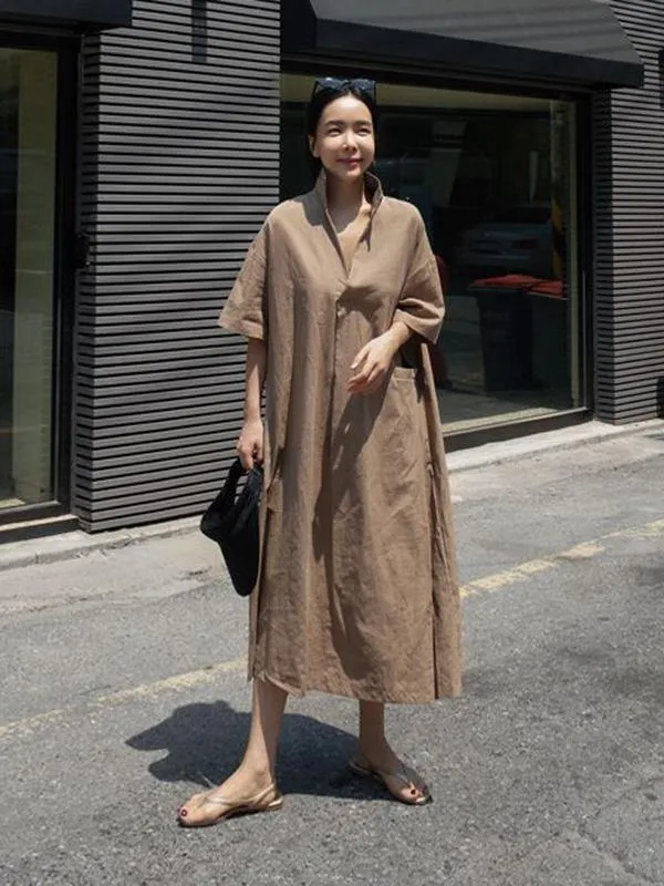 Casual Cozy  Cotton Split-Side Long Dress