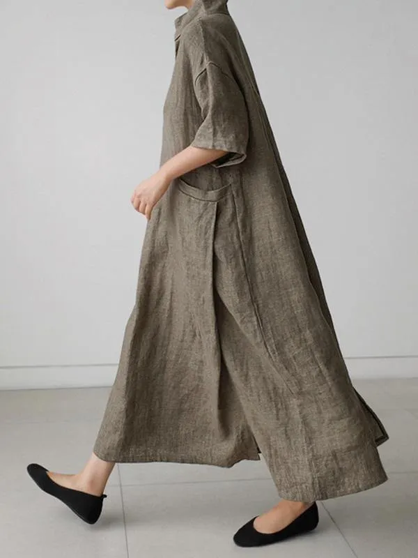 Casual Cozy  Cotton Split-Side Long Dress