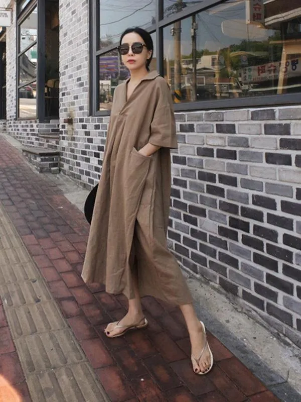 Casual Cozy  Cotton Split-Side Long Dress