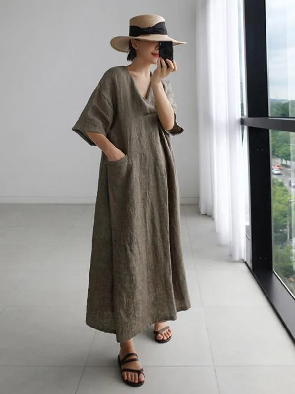 Casual Cozy  Cotton Split-Side Long Dress