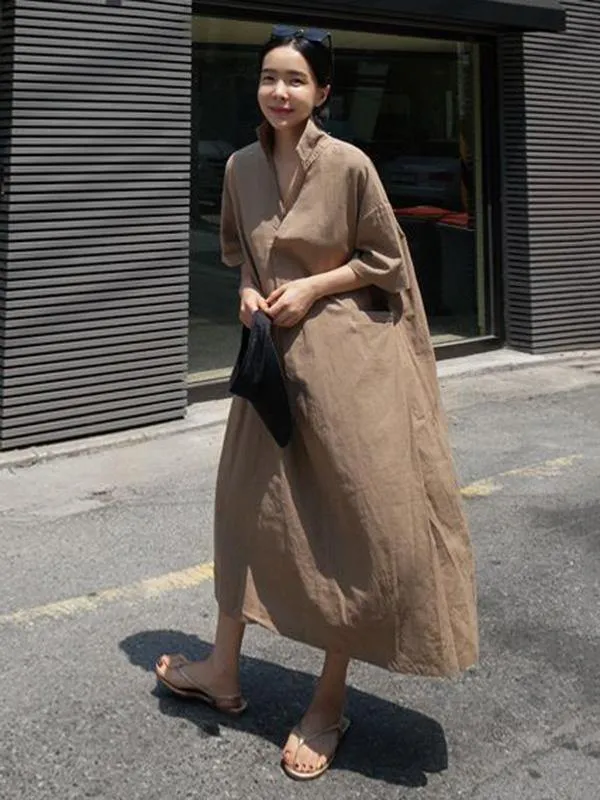 Casual Cozy  Cotton Split-Side Long Dress