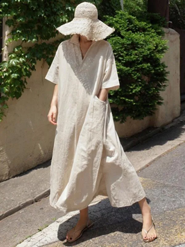 Casual Cozy  Cotton Split-Side Long Dress