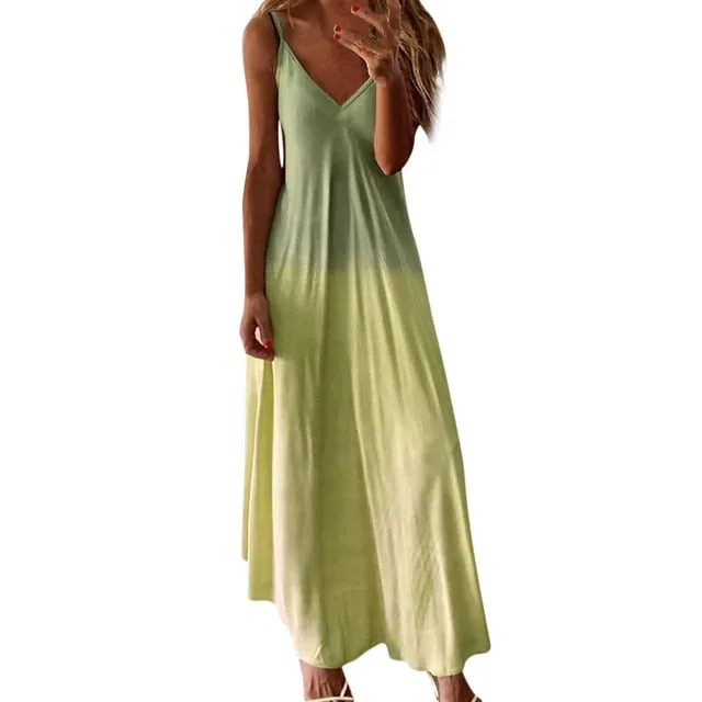 Casual Sleeveless V-neck Boho Hippie Chic Long Dress