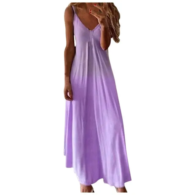 Casual Sleeveless V-neck Boho Hippie Chic Long Dress