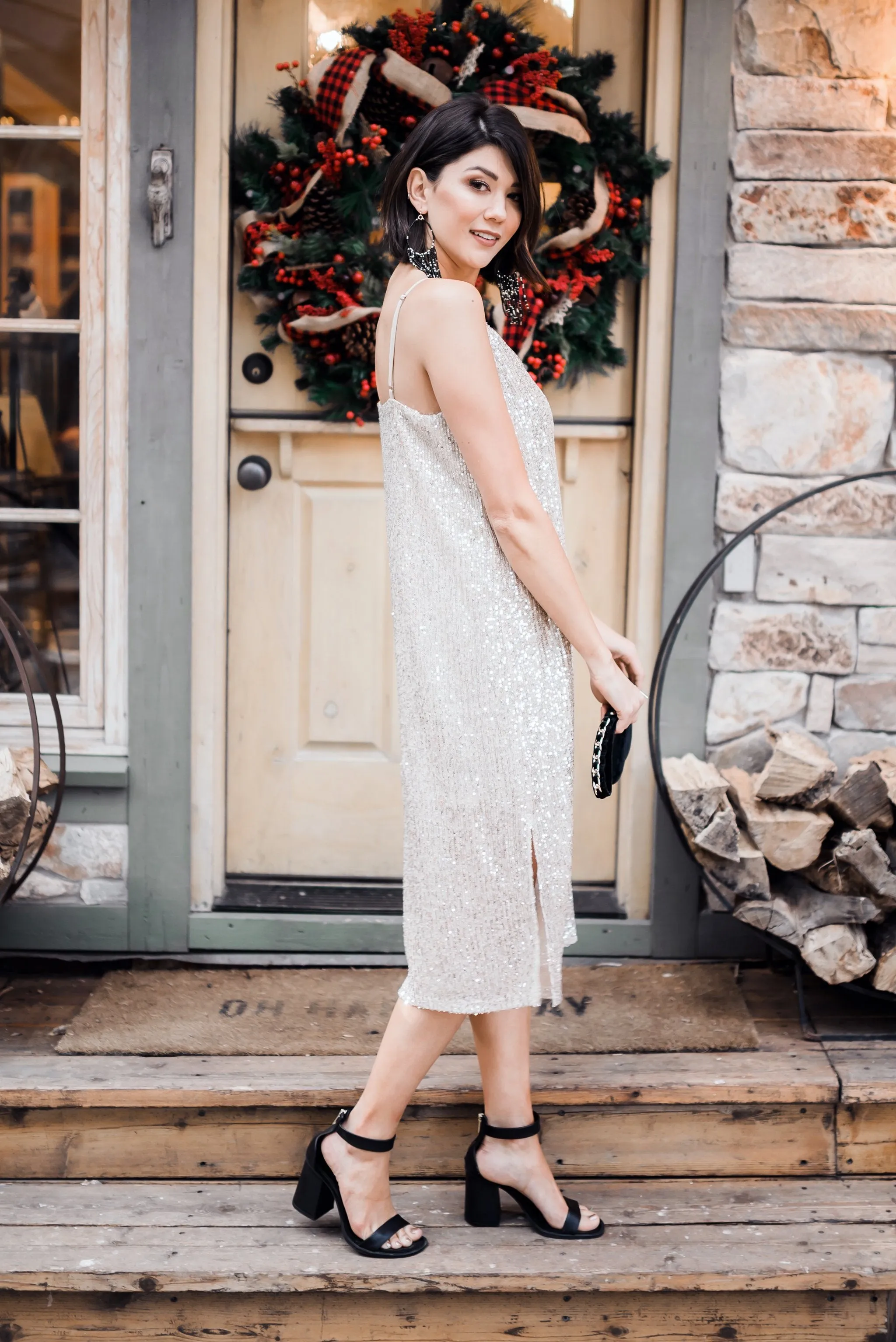 Champagne   Caviar Sequin Slip Dress