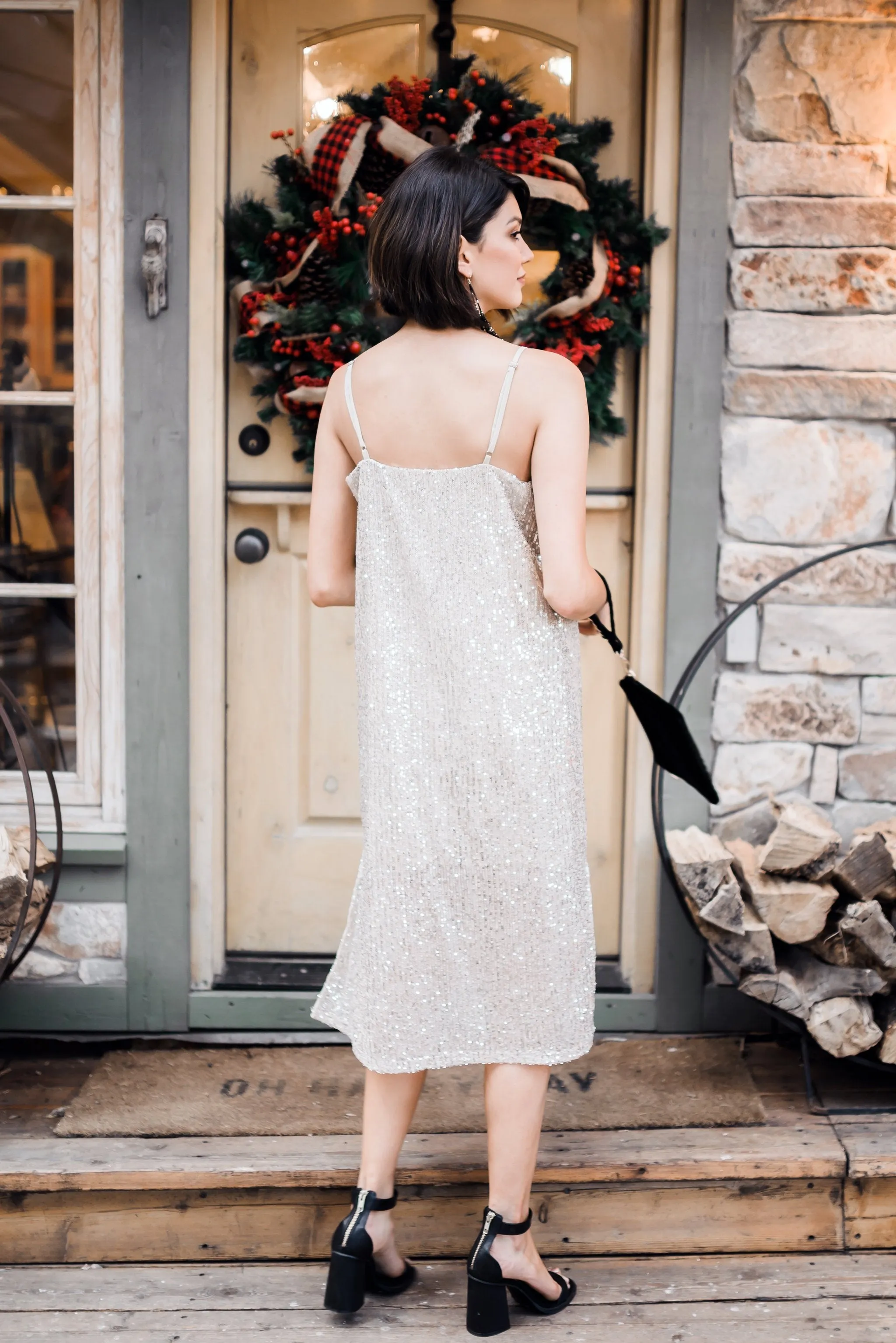 Champagne   Caviar Sequin Slip Dress