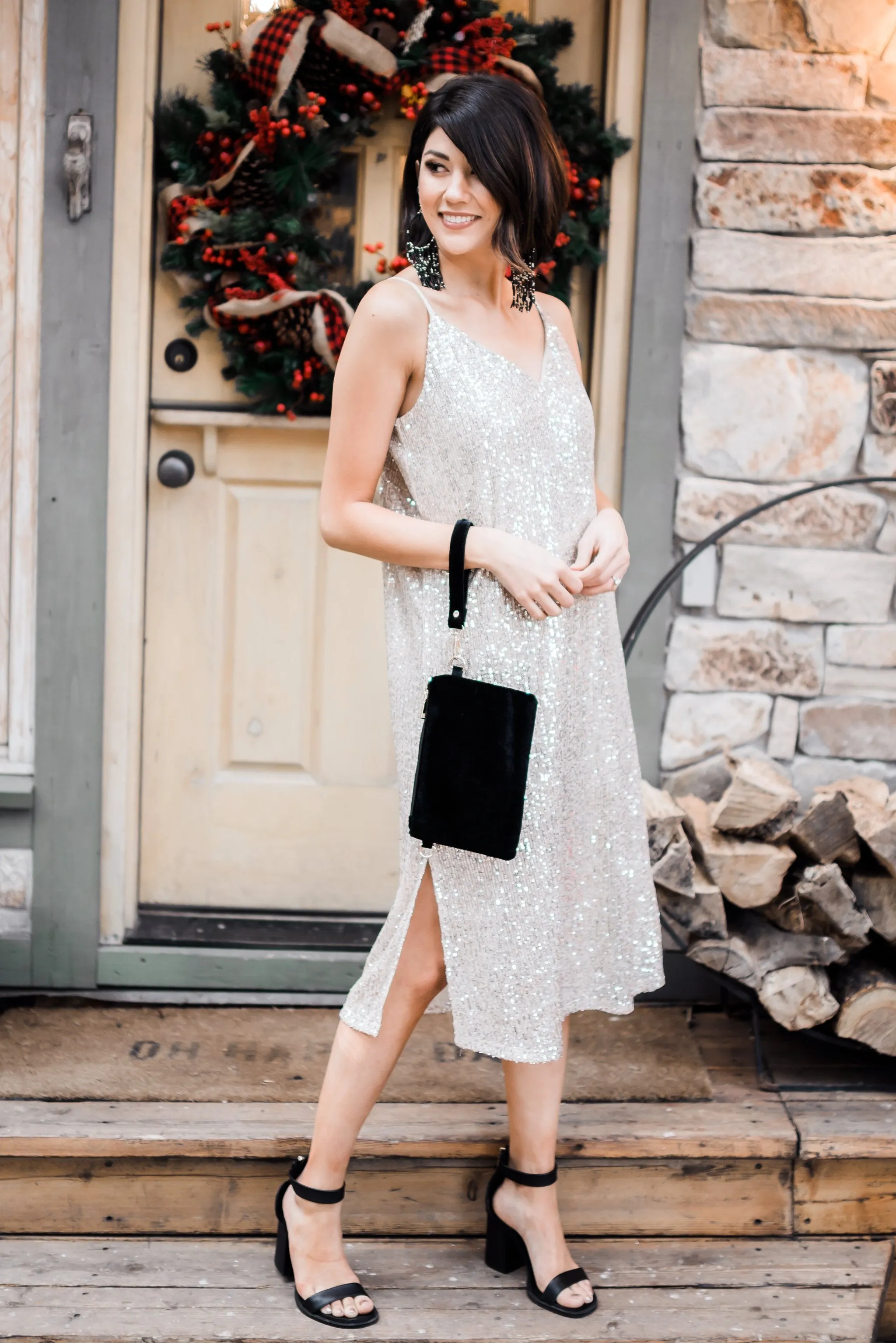 Champagne   Caviar Sequin Slip Dress