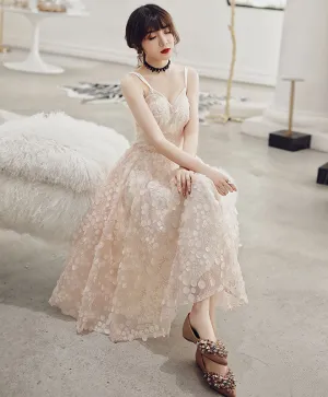 Champagne Tulle Prom Dress, Unique Champagne Formal Dress