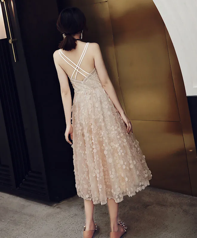 Champagne Tulle Prom Dress, Unique Champagne Formal Dress