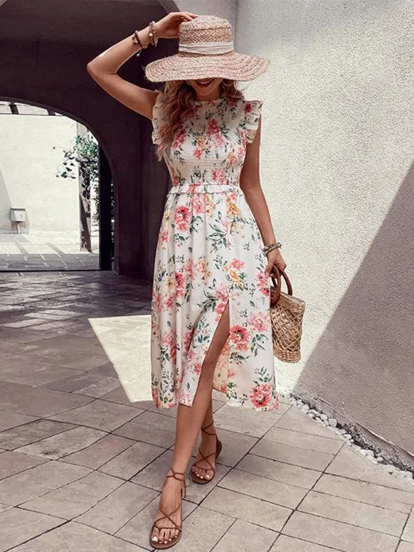 Chic White Floral Ruffled Sleeveless Dress - Perfect for Summer Outings