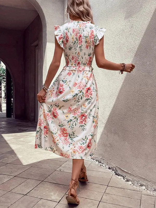 Chic White Floral Ruffled Sleeveless Dress - Perfect for Summer Outings