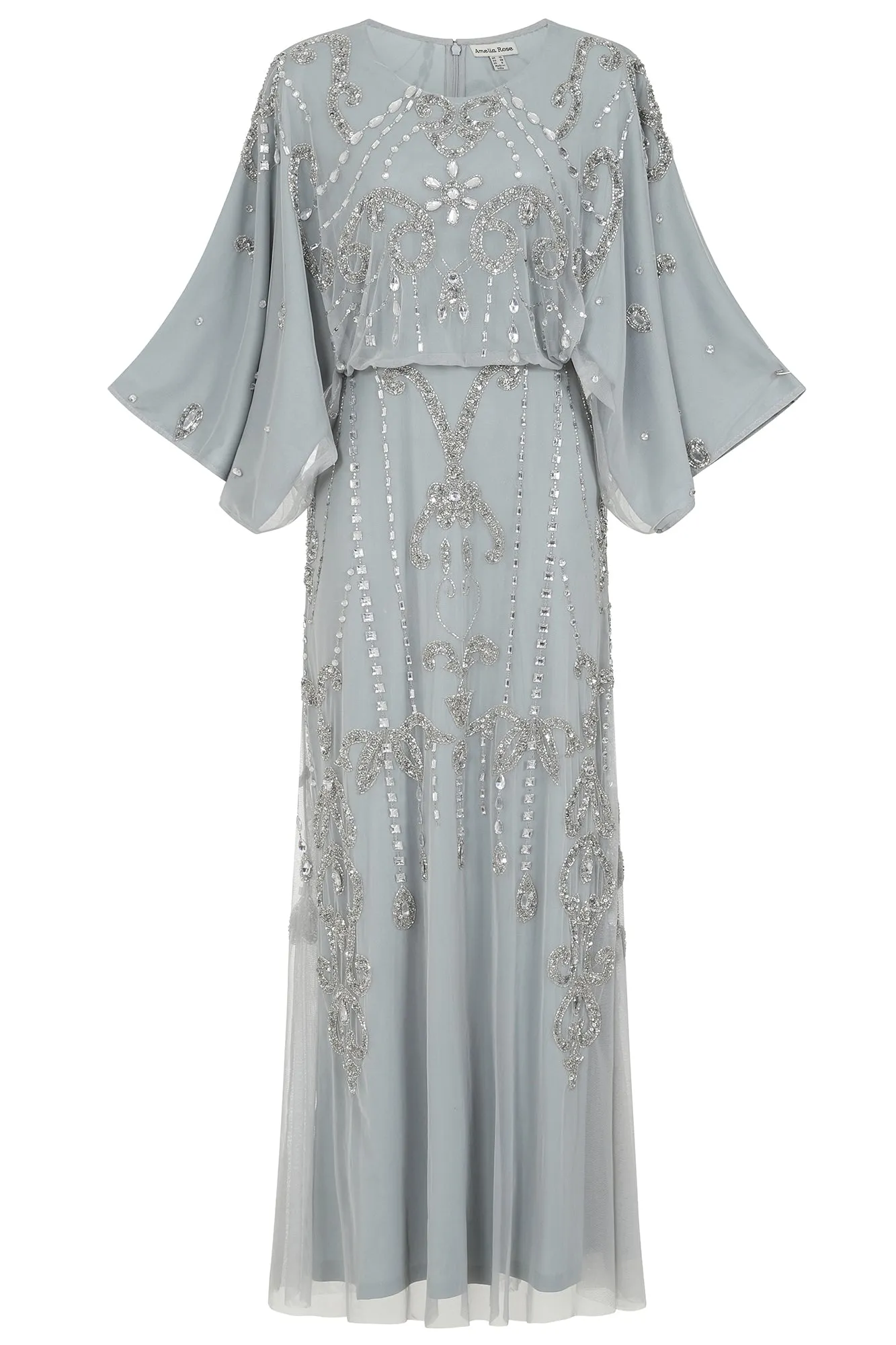 Christine Light Grey Embellished Maxi Dress with Batwing Sleeves