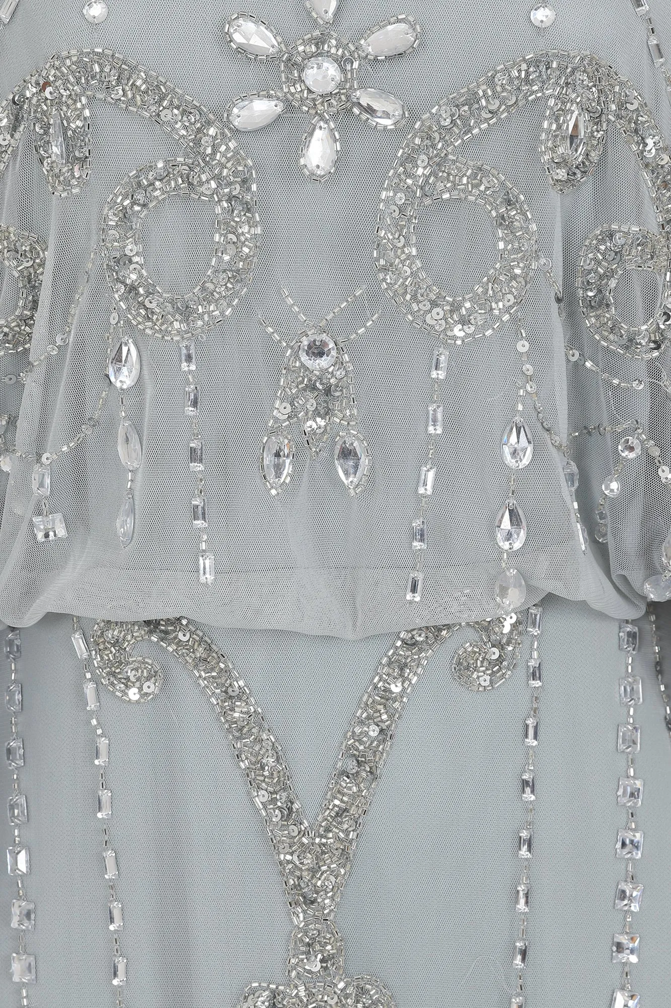 Christine Light Grey Embellished Maxi Dress with Batwing Sleeves