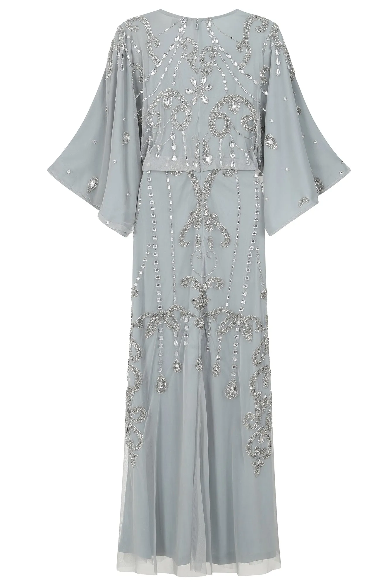Christine Light Grey Embellished Maxi Dress with Batwing Sleeves