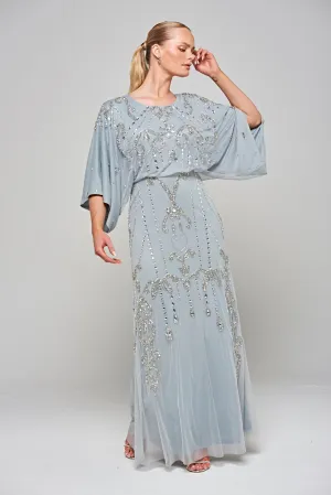 Christine Light Grey Embellished Maxi Dress with Batwing Sleeves