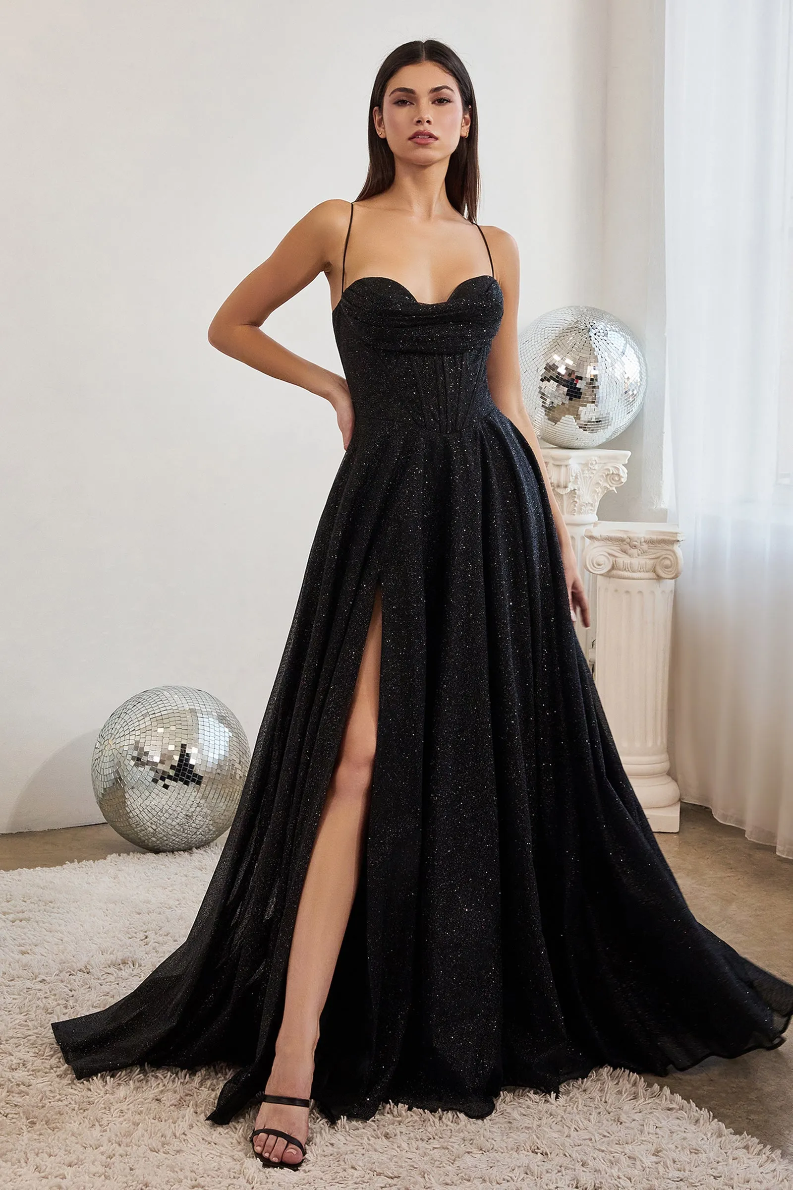 CINDERELLA DIVINE CD252 A-Line Glitter Lace-Up Corset Gown