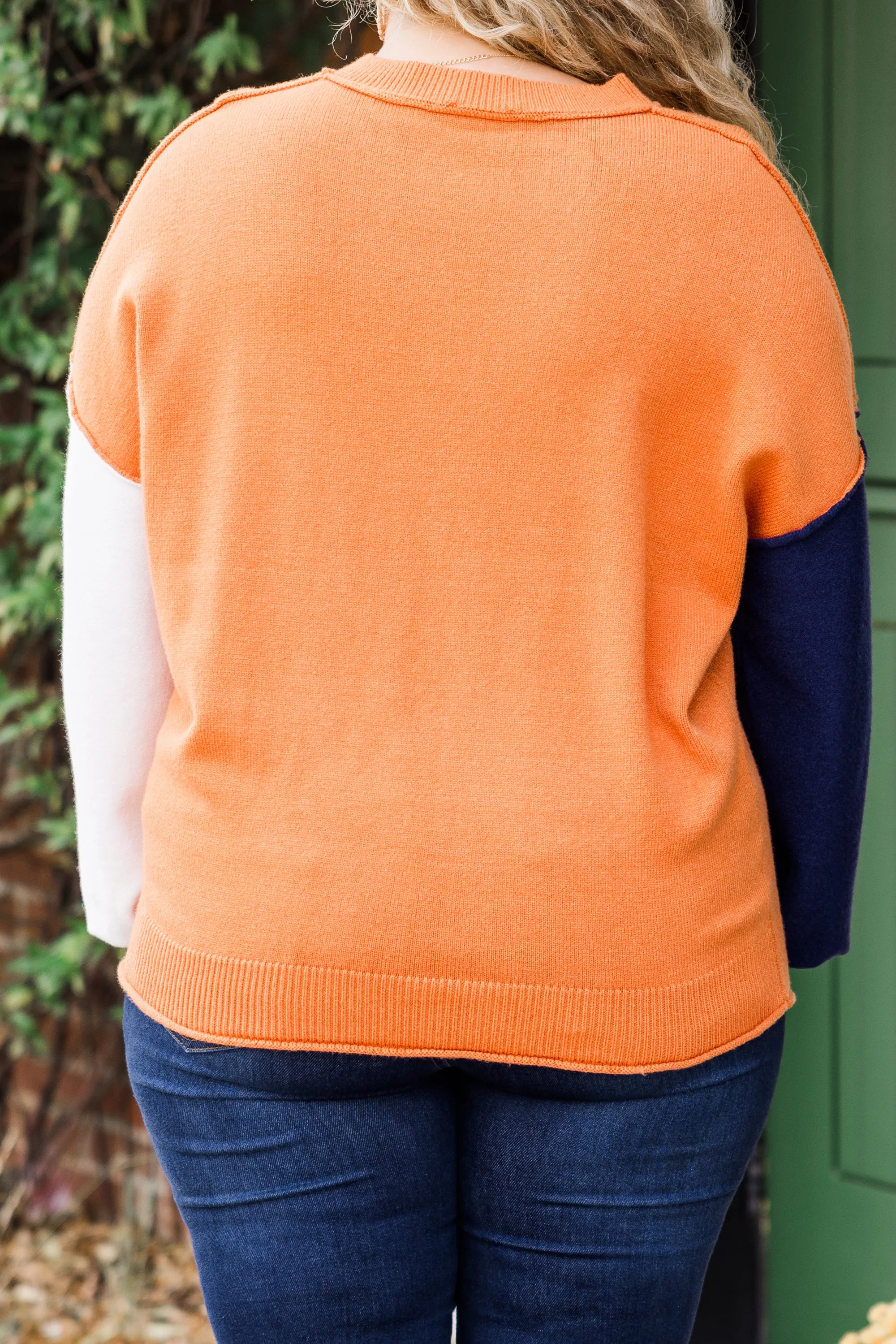 Color Mix Cozy Sweater, Copper-Ivory-Navy