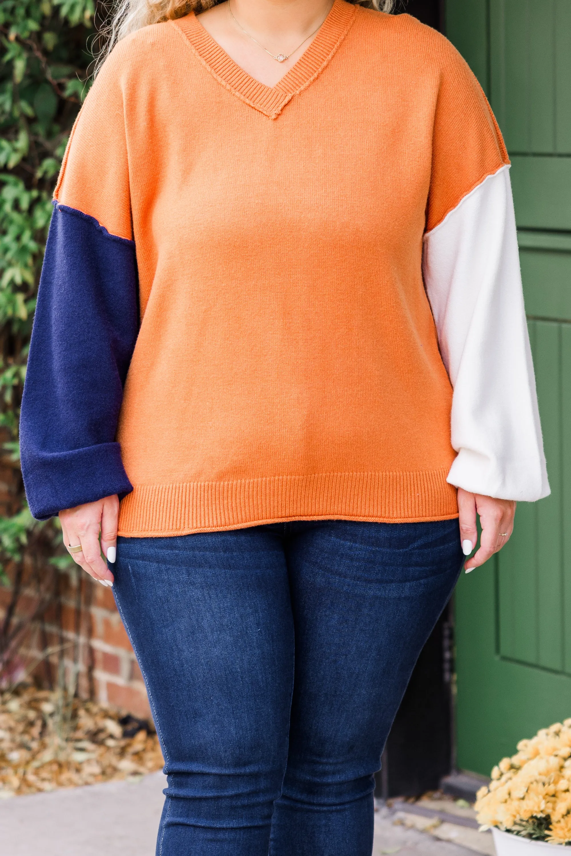 Color Mix Cozy Sweater, Copper-Ivory-Navy