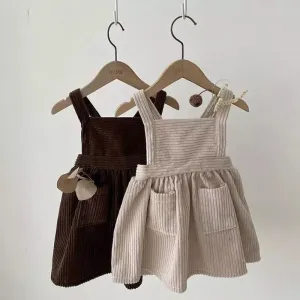 Corduroy Pinafore Dress Set with Knit Top for Girls