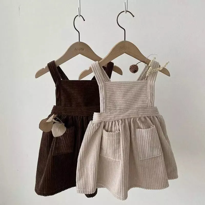 Corduroy Pinafore Dress Set with Knit Top for Girls