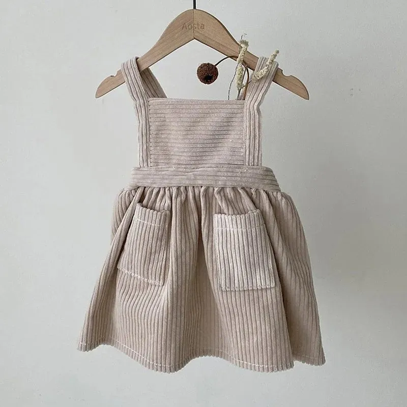 Corduroy Pinafore Dress Set with Knit Top for Girls