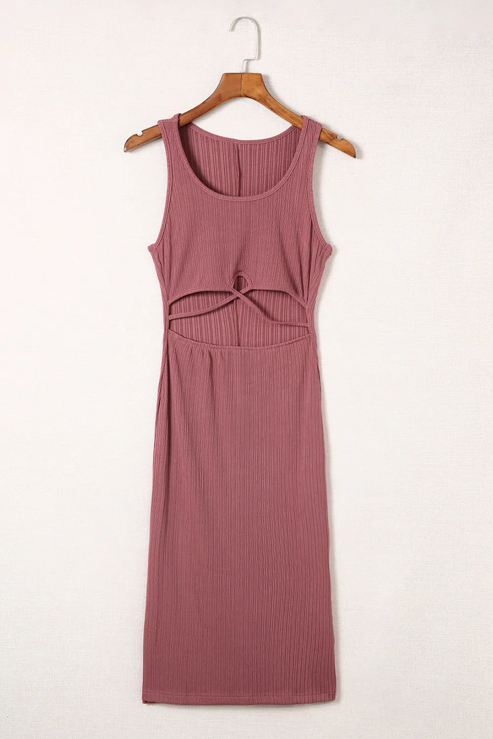 Cutout Scoop Neck Slit Midi Dress