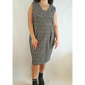 David Lawrence sleeveless black dress with white print size 14