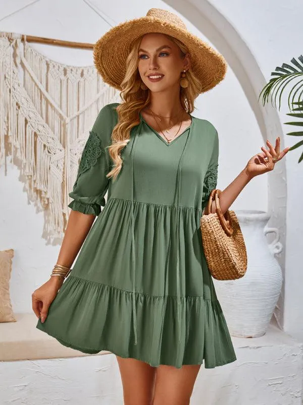Effortlessly Elegant Viscose Dress with Unique Waist Detail - Casual Chic