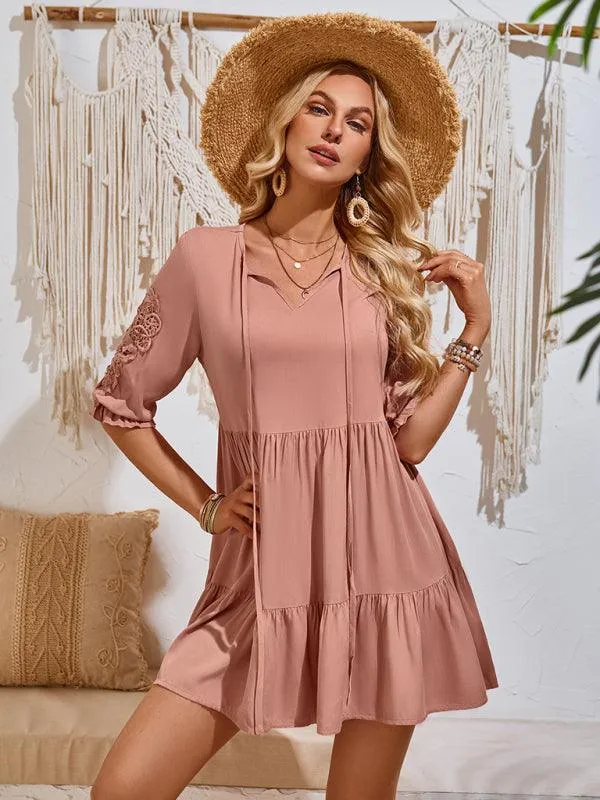 Effortlessly Elegant Viscose Dress with Unique Waist Detail - Casual Chic