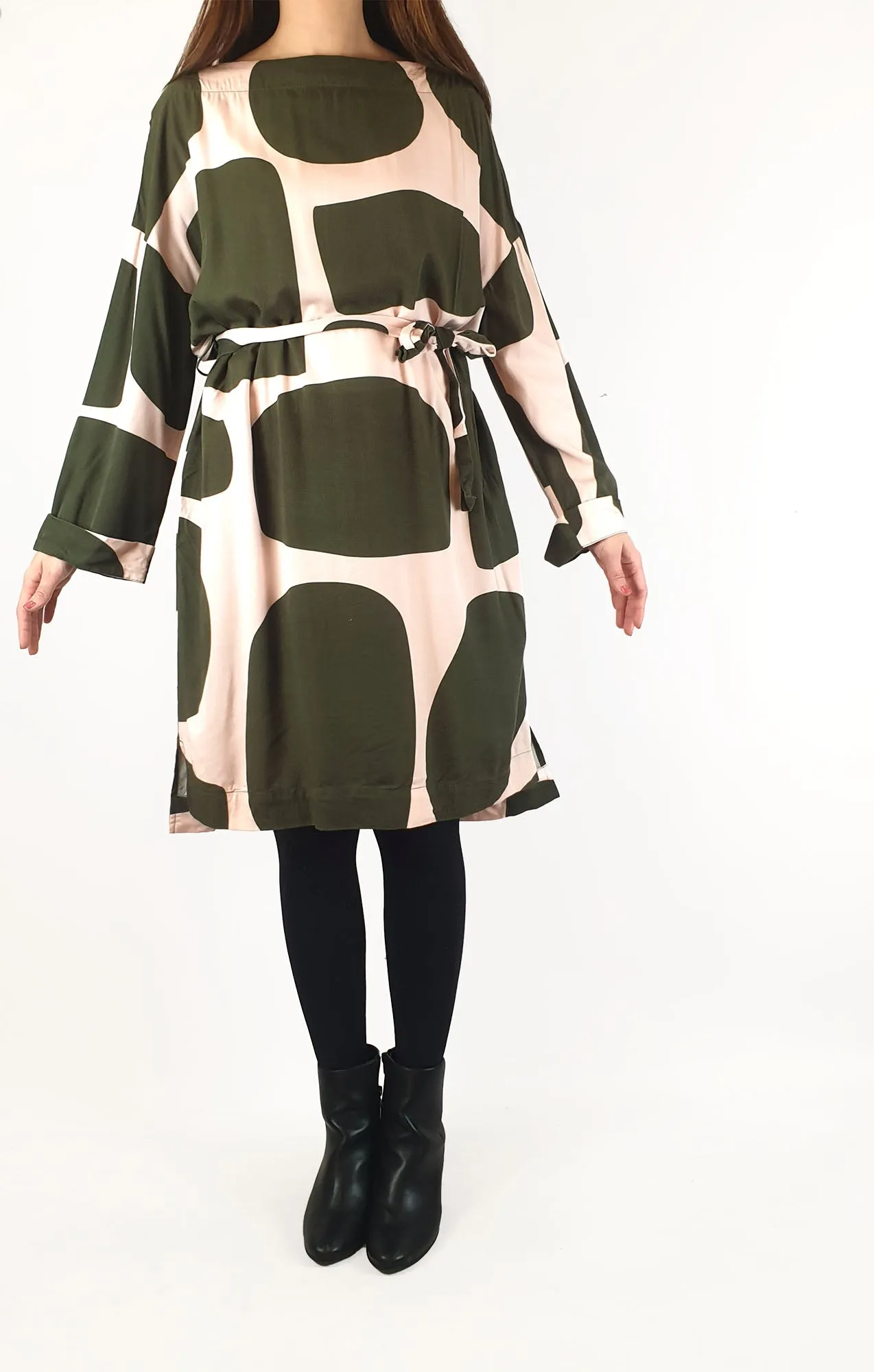Elk green and pink print long sleeve dress size 10