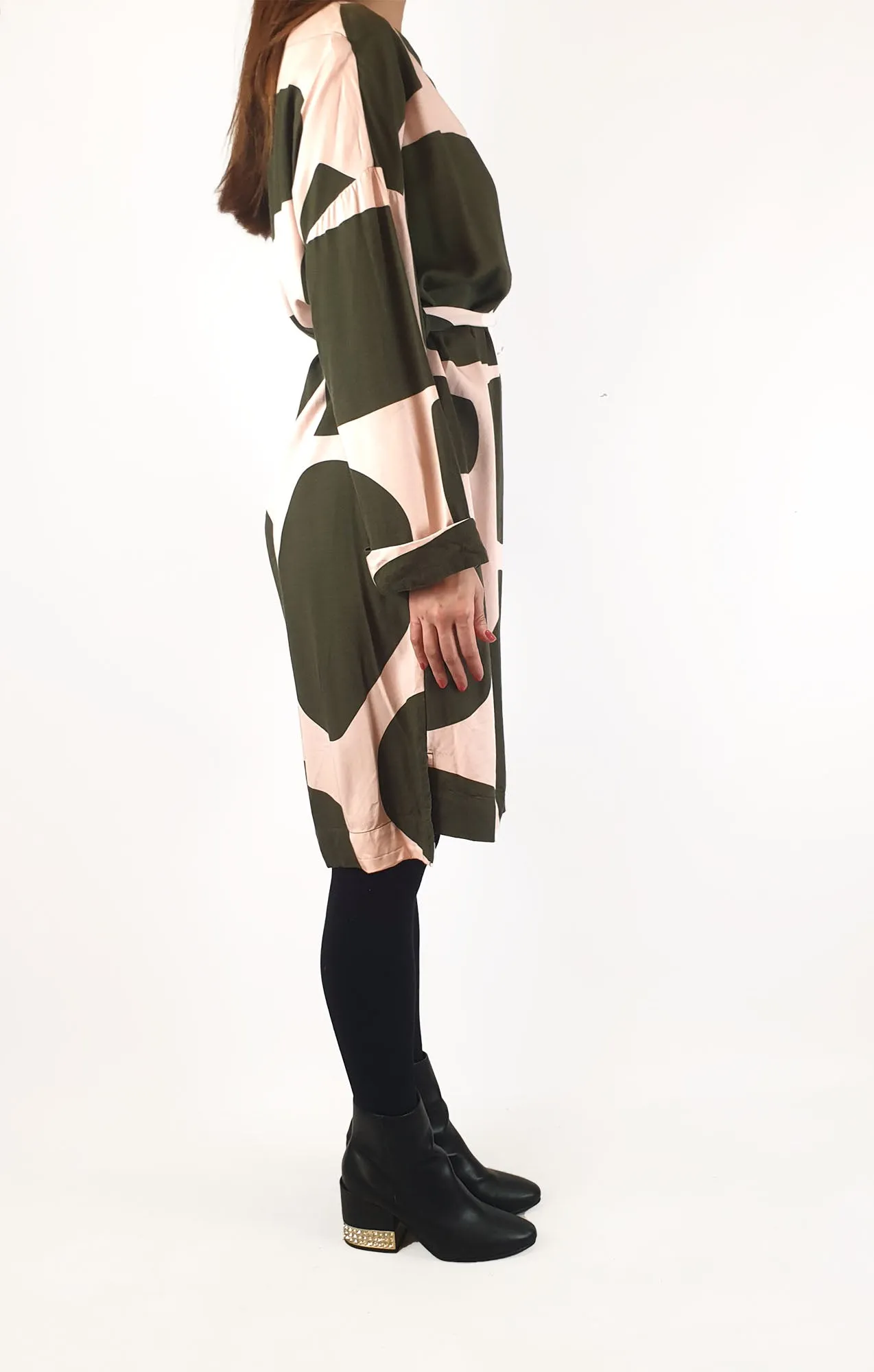 Elk green and pink print long sleeve dress size 10