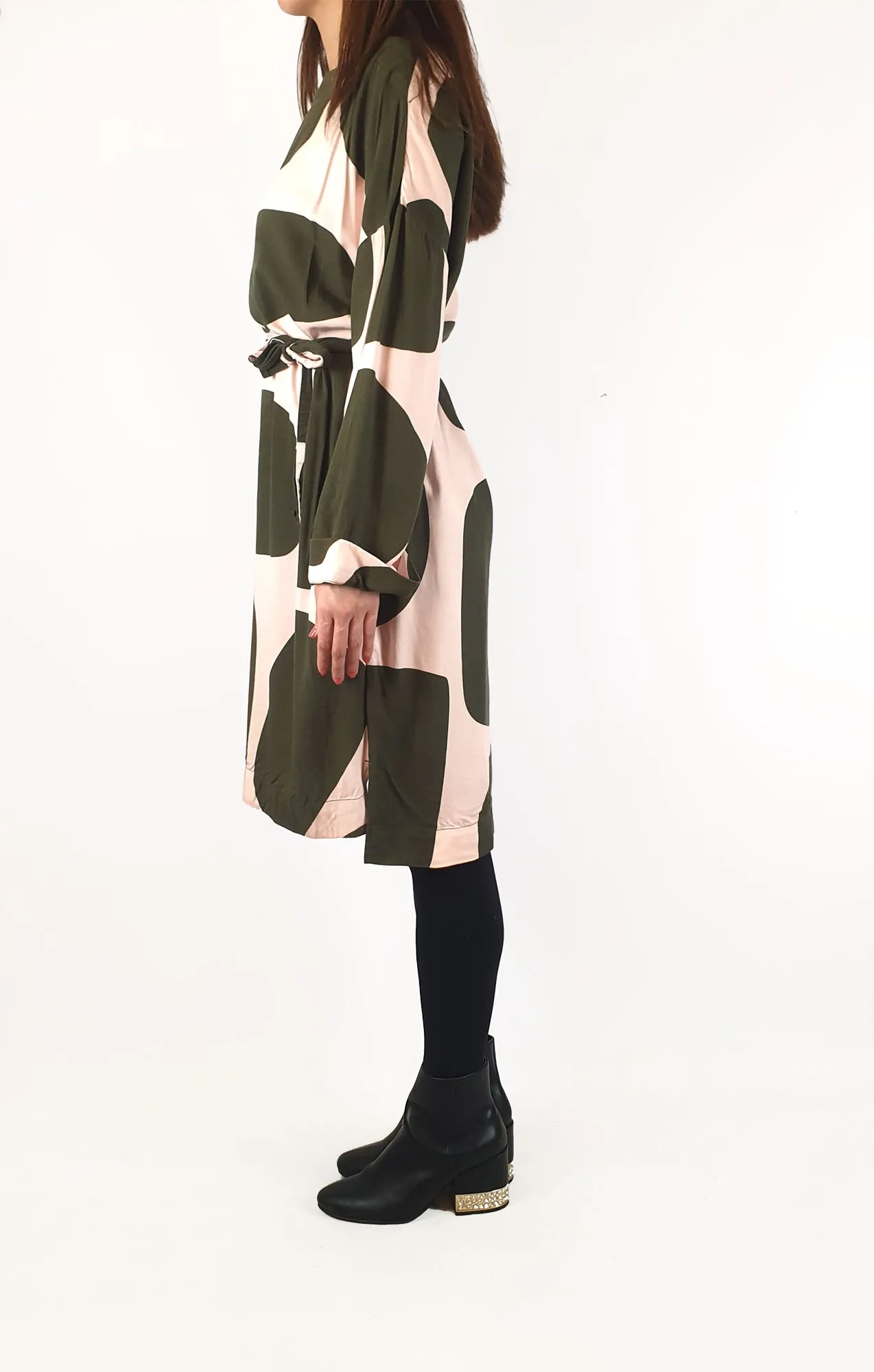 Elk green and pink print long sleeve dress size 10