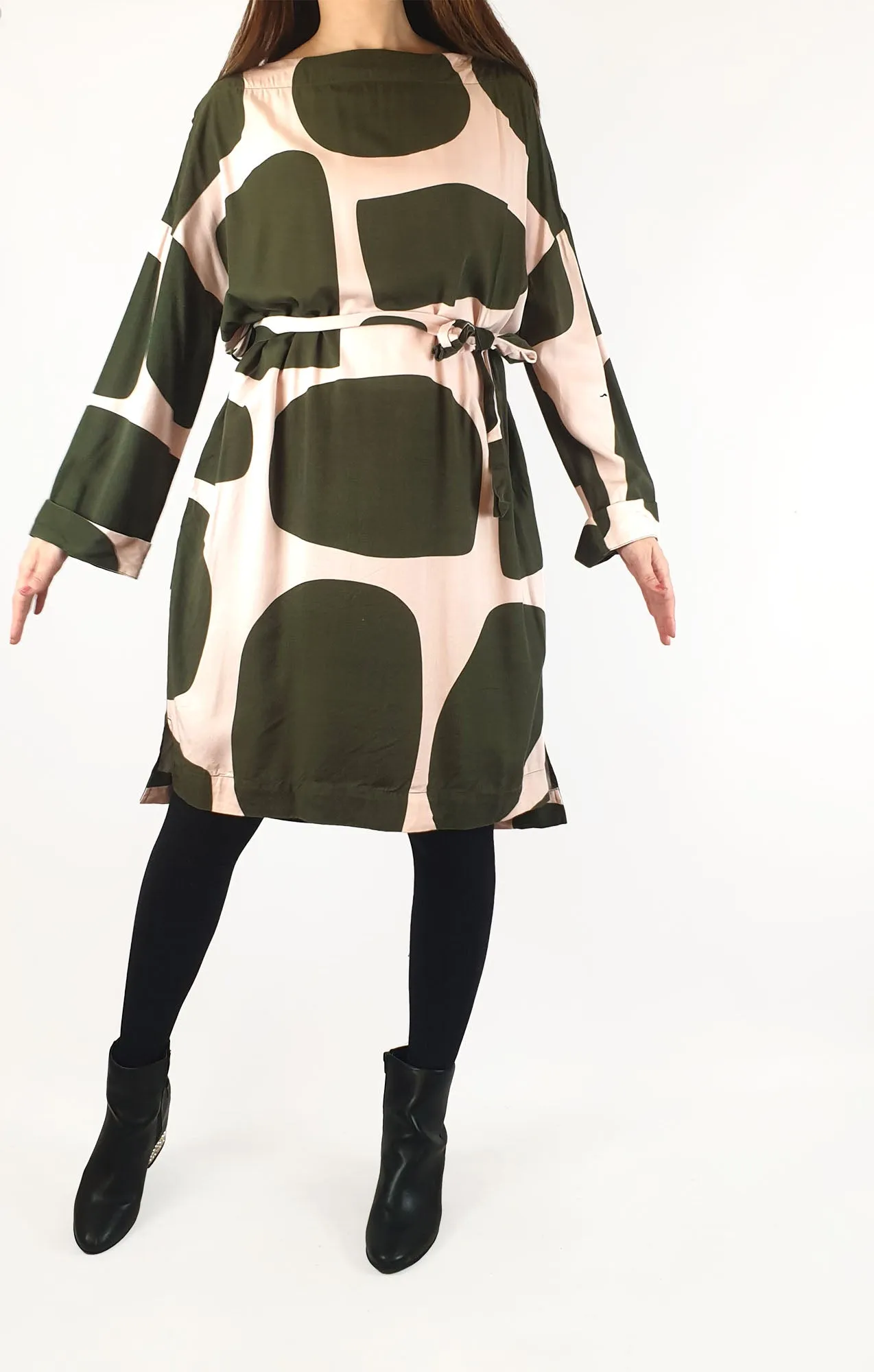 Elk green and pink print long sleeve dress size 10