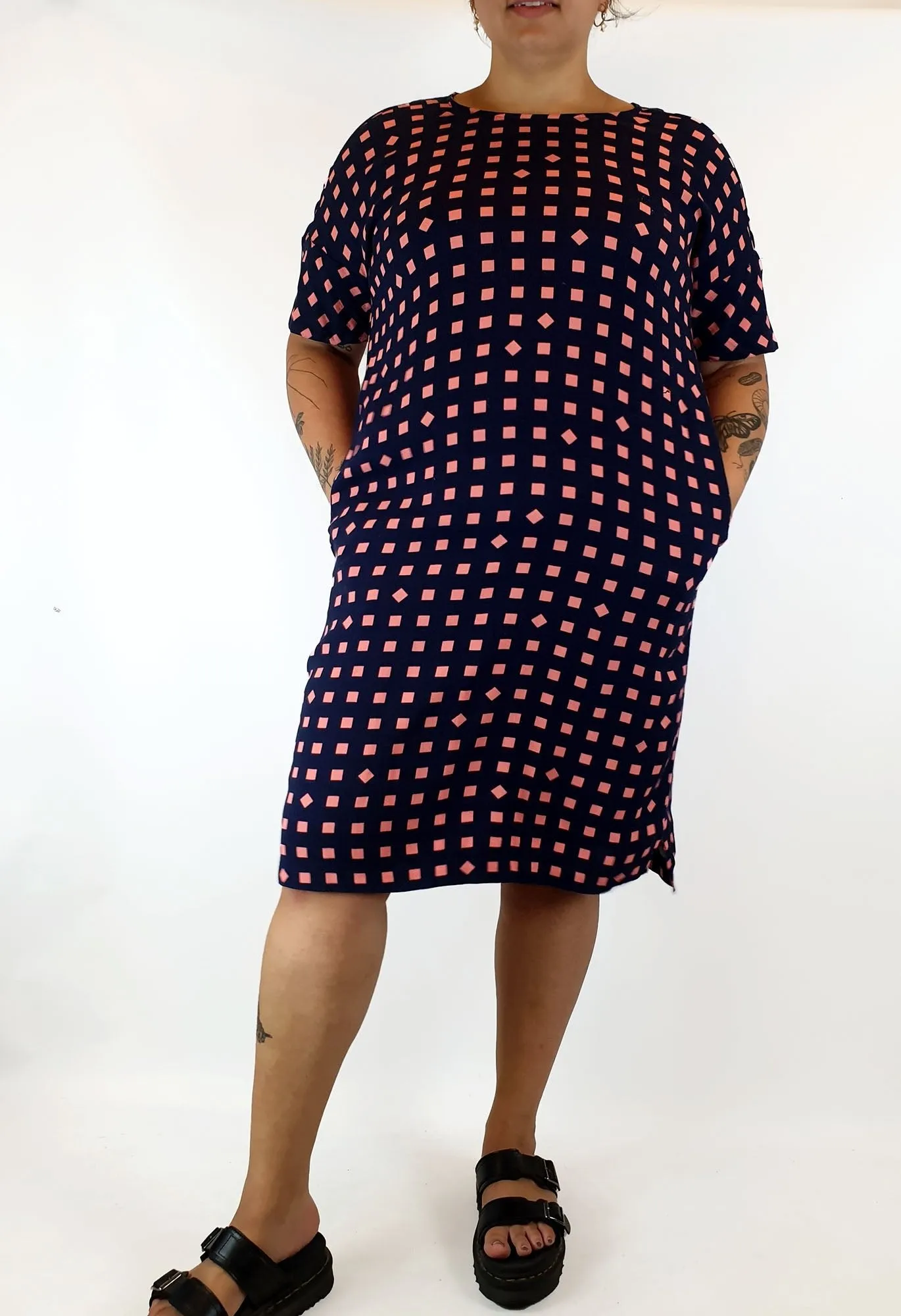Elk navy and pink check print dress size L