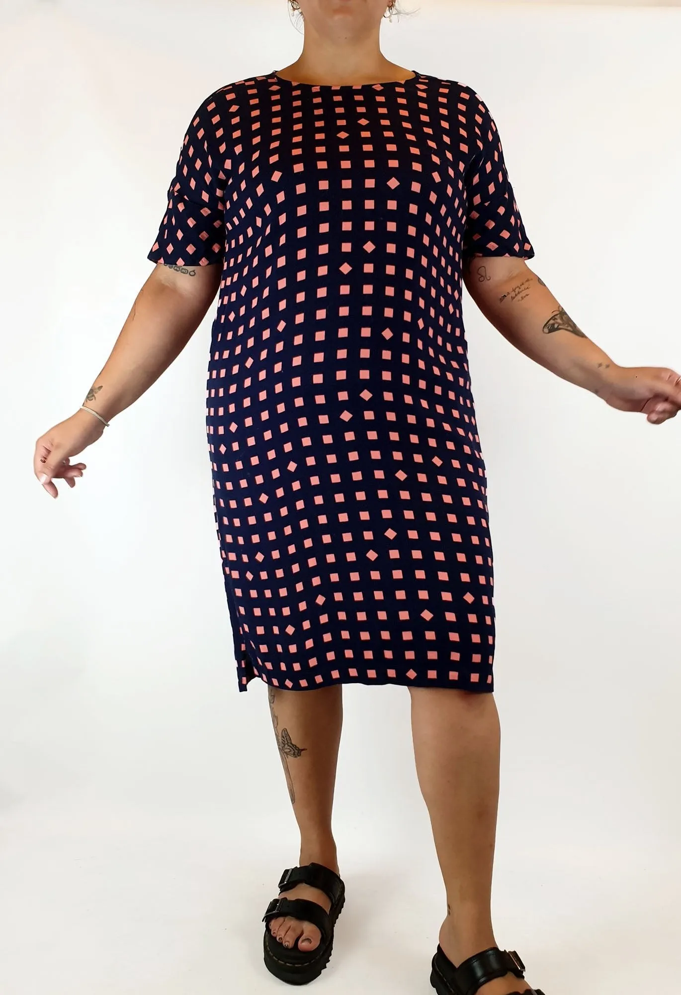 Elk navy and pink check print dress size L