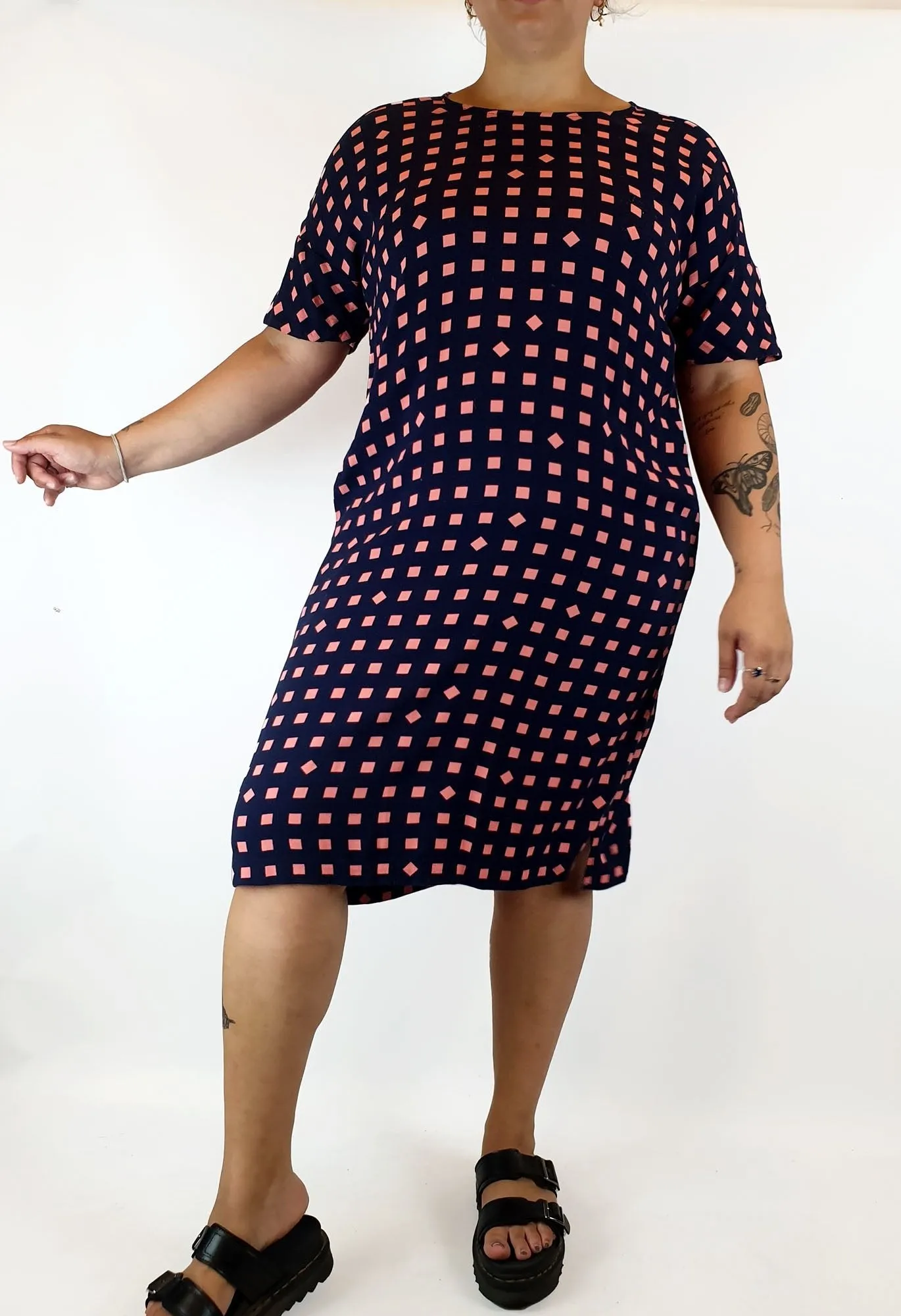 Elk navy and pink check print dress size L