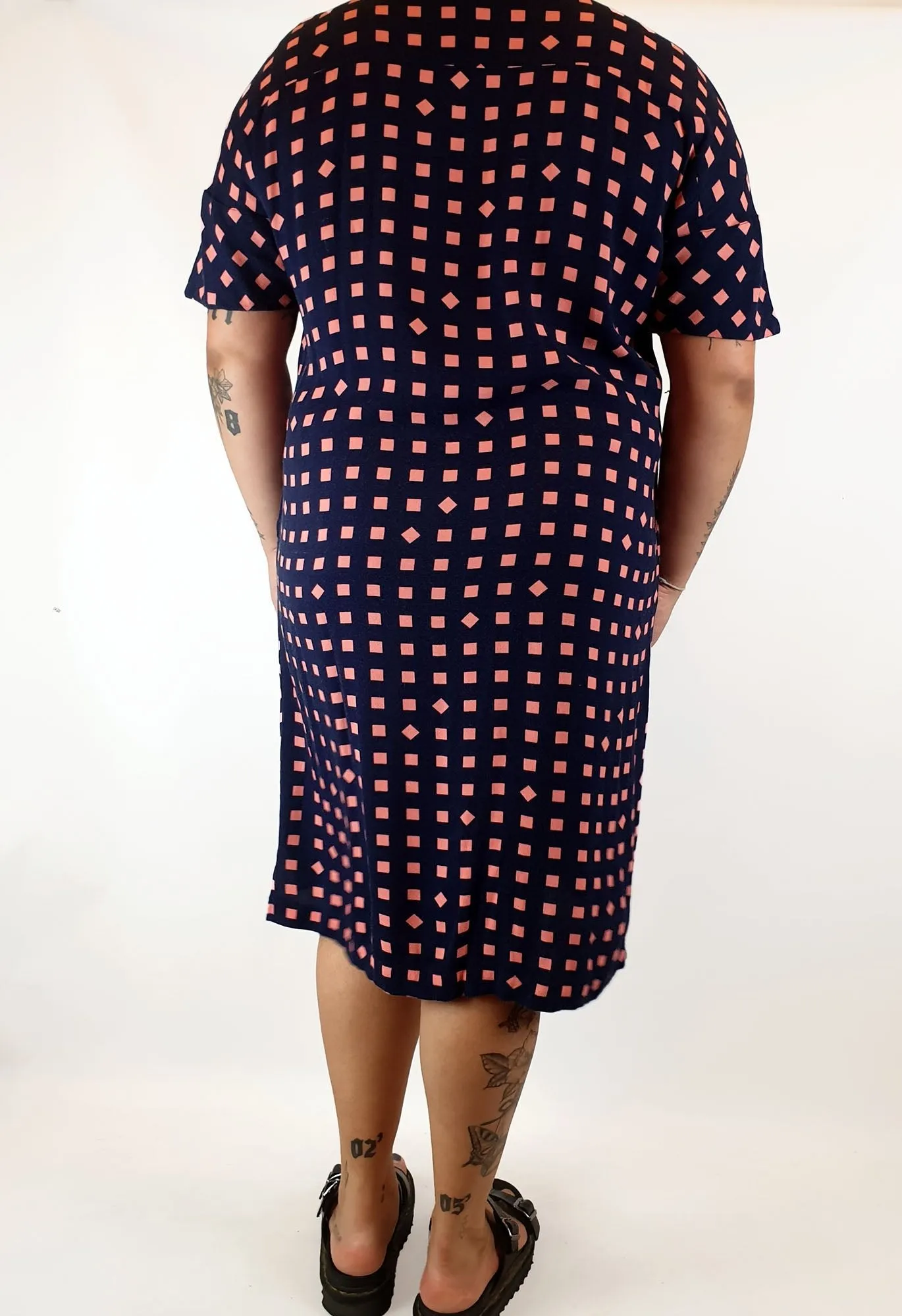 Elk navy and pink check print dress size L