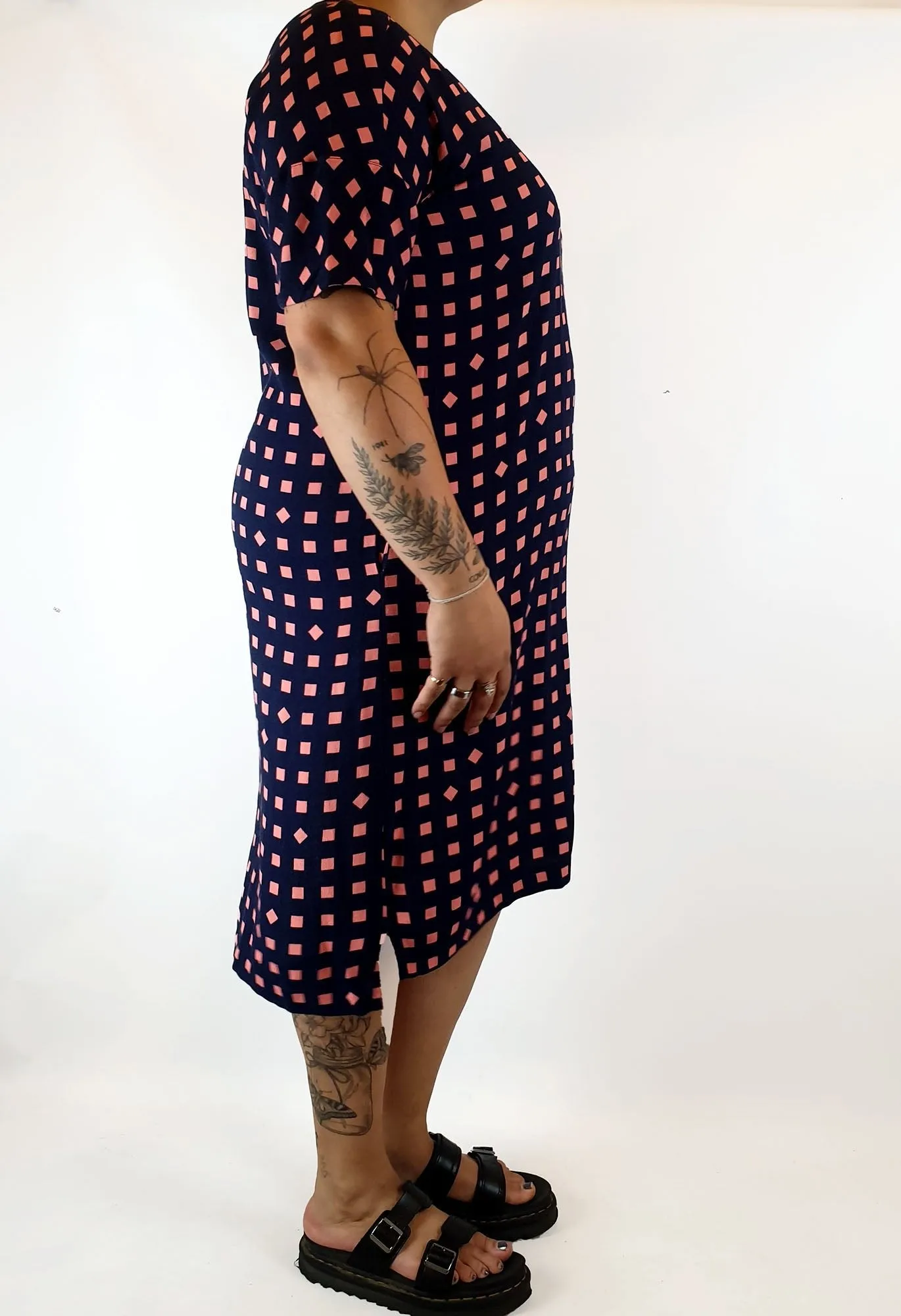 Elk navy and pink check print dress size L