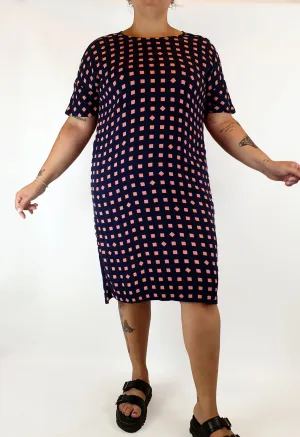 Elk navy and pink check print dress size L