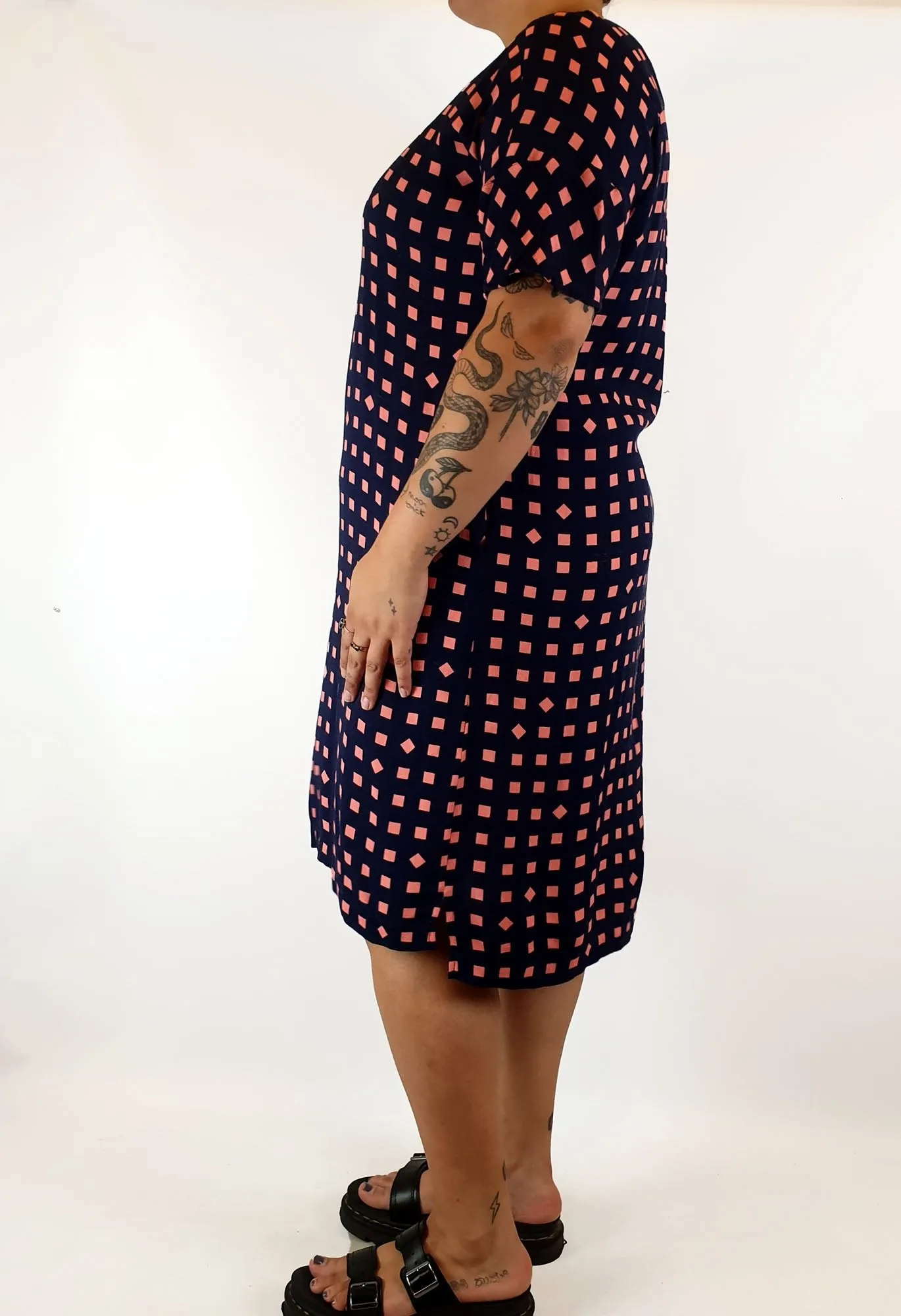 Elk navy and pink check print dress size L