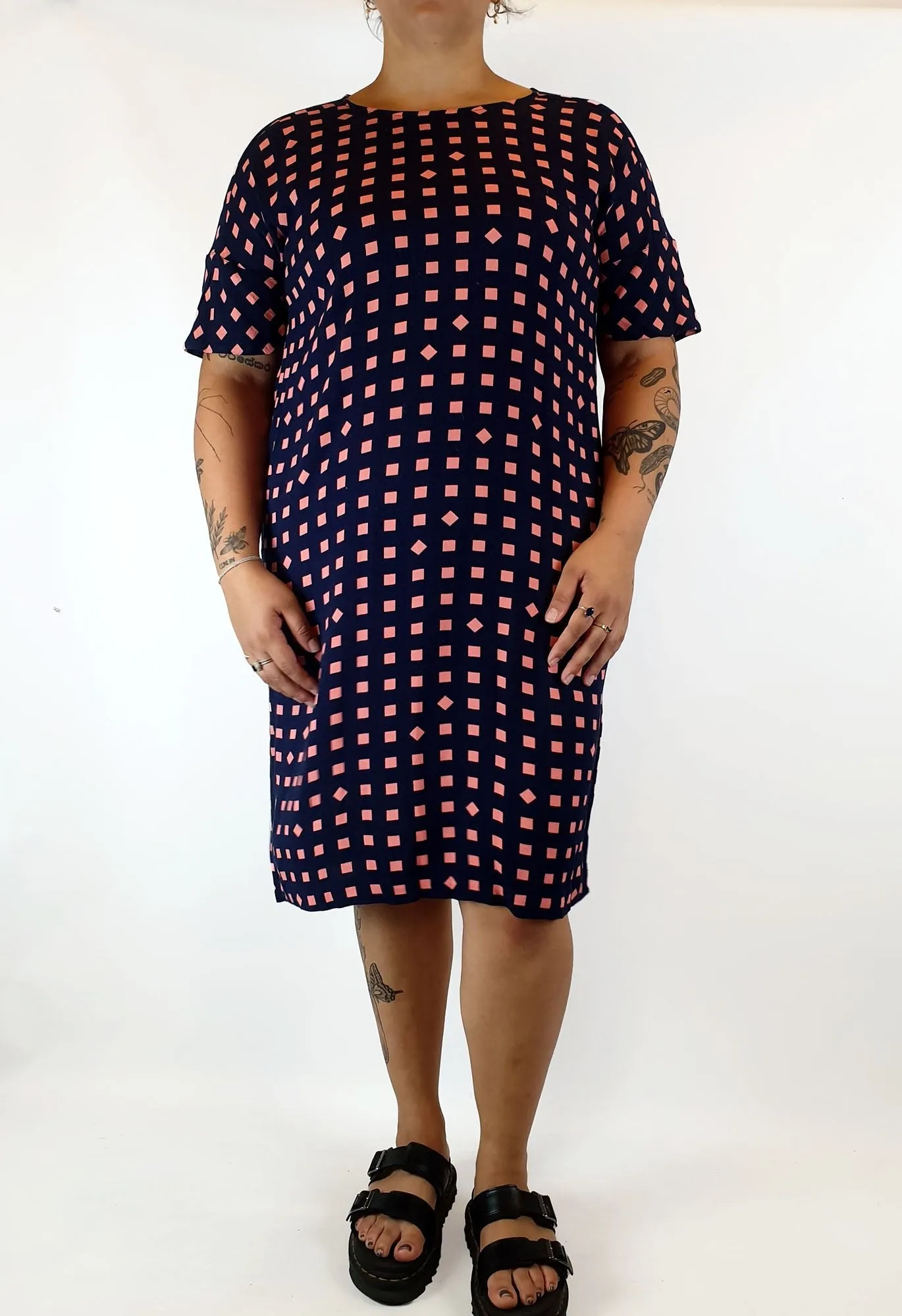 Elk navy and pink check print dress size L