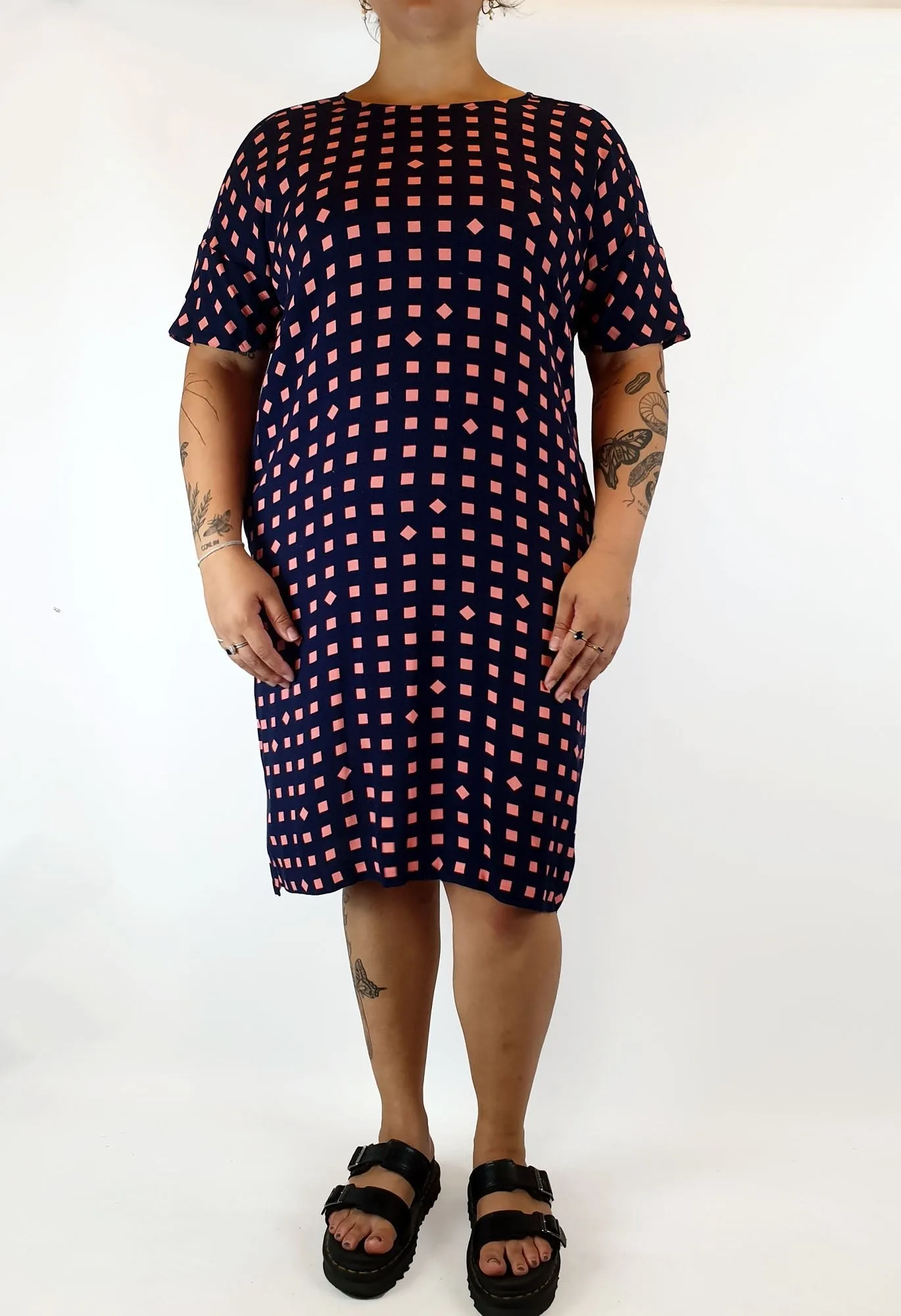 Elk navy and pink check print dress size L
