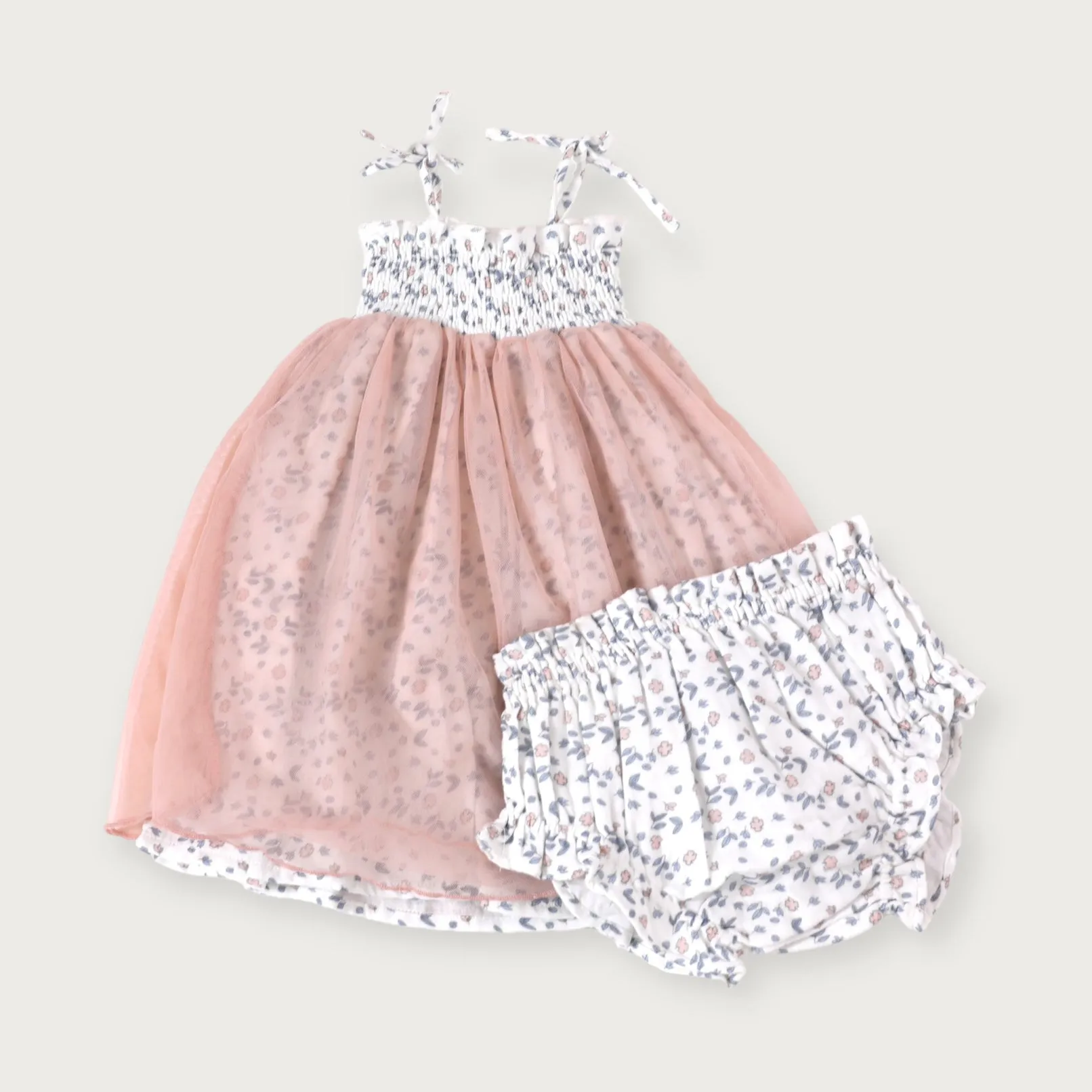 Emma Smocked Baby Tutu Dress   Bloomer - Blue & Pink Floral