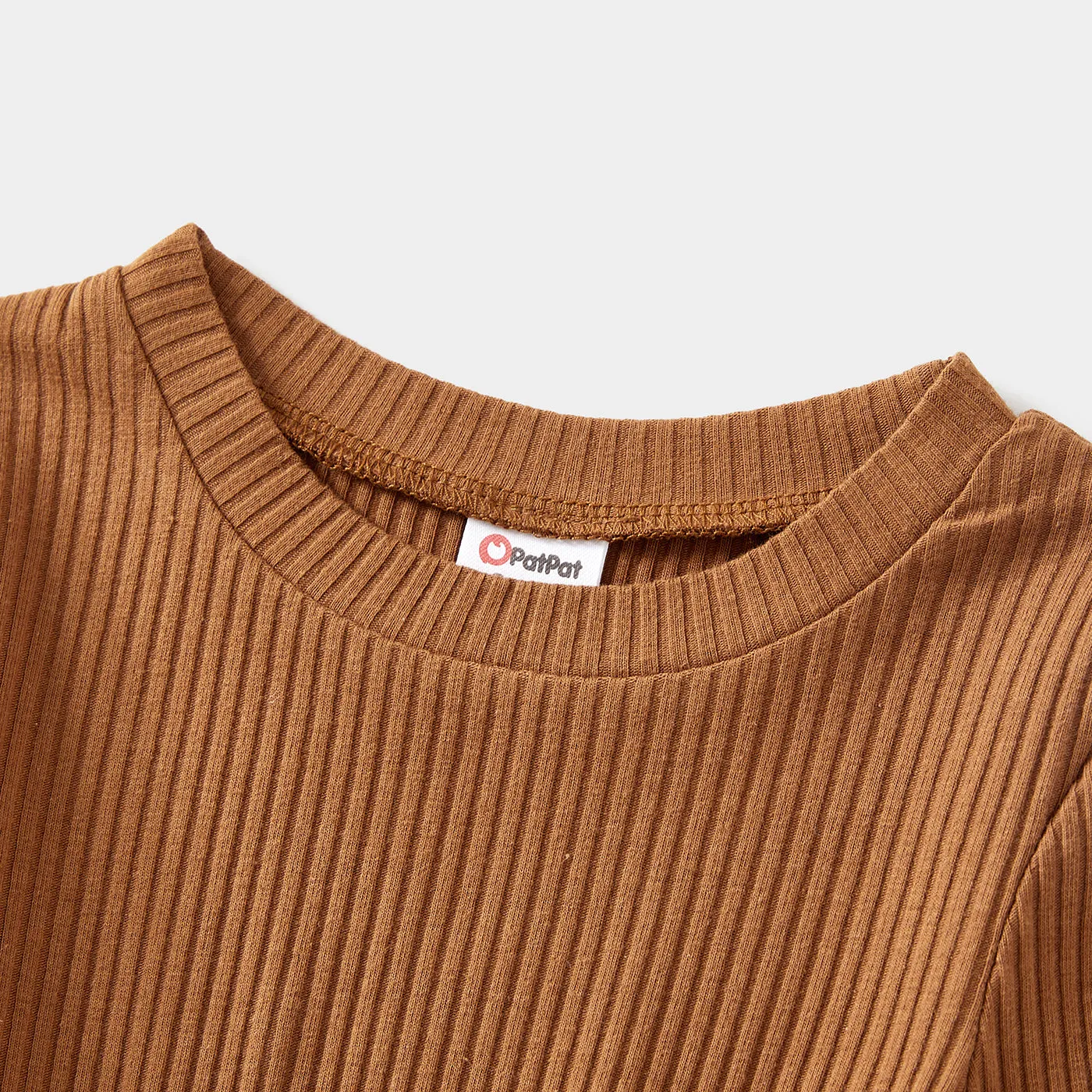 Family Matching Coffee Ribbed Spliced Plaid Belted Dresses and Long-sleeve Colorblock Tops Set