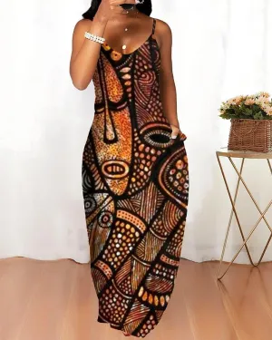 Fashionable And Simple Ethnic Print Cami Dress