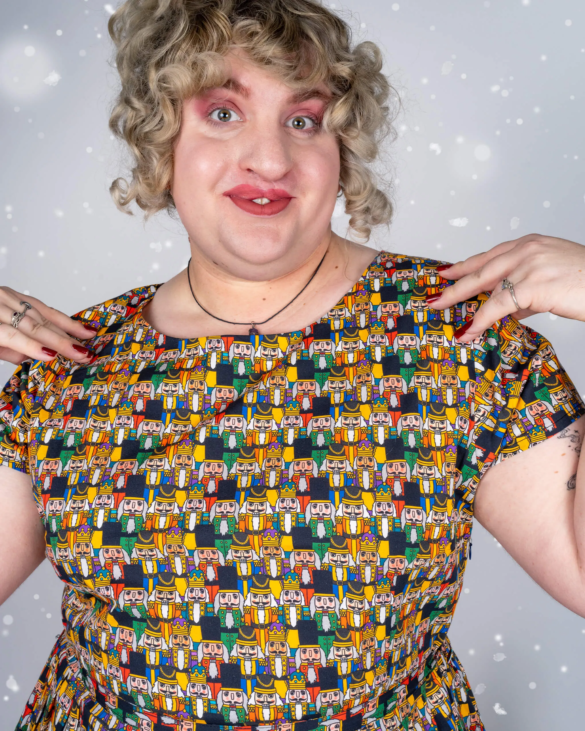 Festive: Nutcracker Parade Stretch Belted Tea Dress with Pockets
