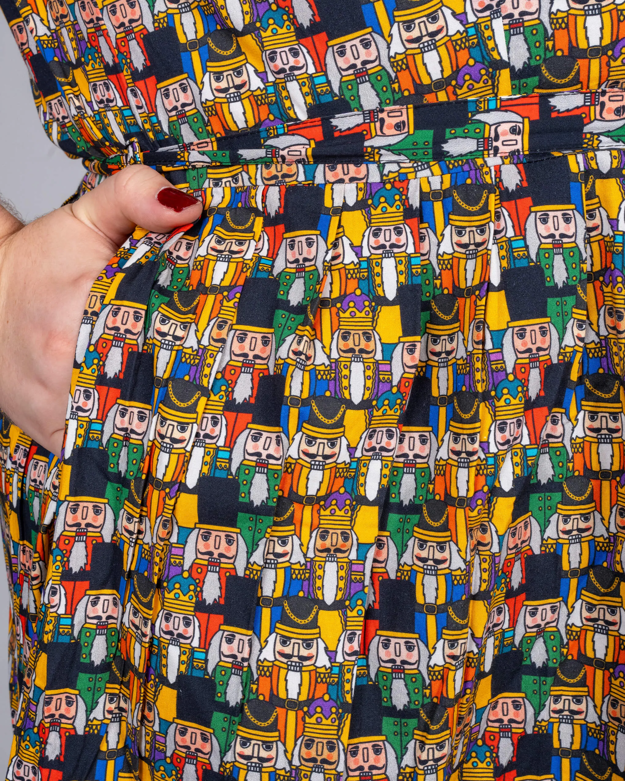 Festive: Nutcracker Parade Stretch Belted Tea Dress with Pockets