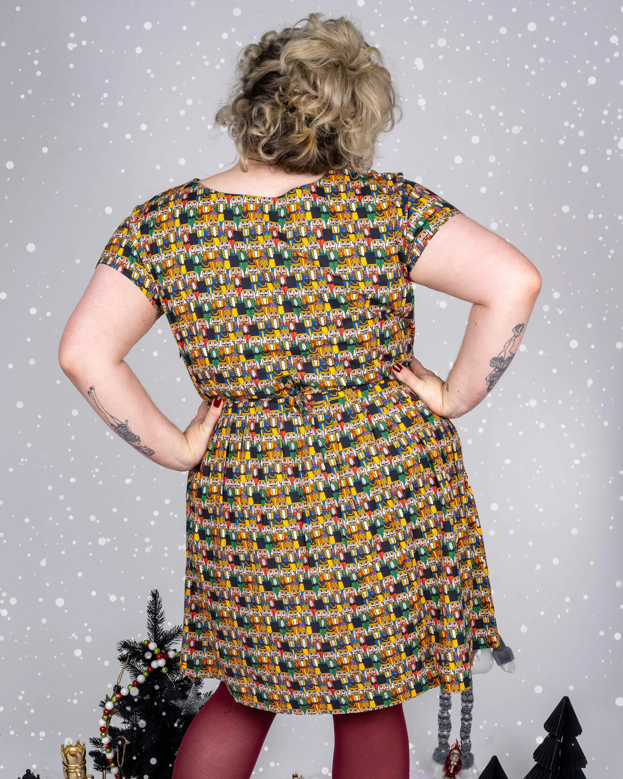 Festive: Nutcracker Parade Stretch Belted Tea Dress with Pockets