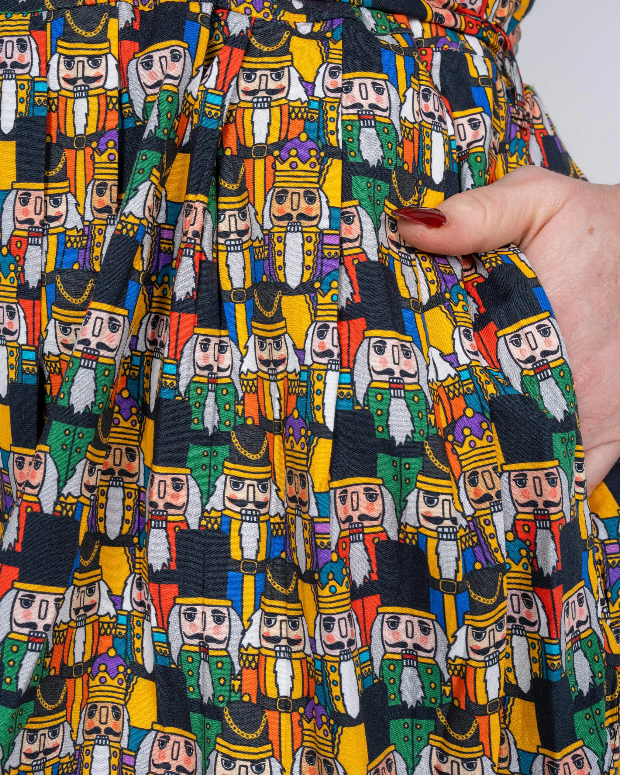 Festive: Nutcracker Parade Stretch Belted Tea Dress with Pockets