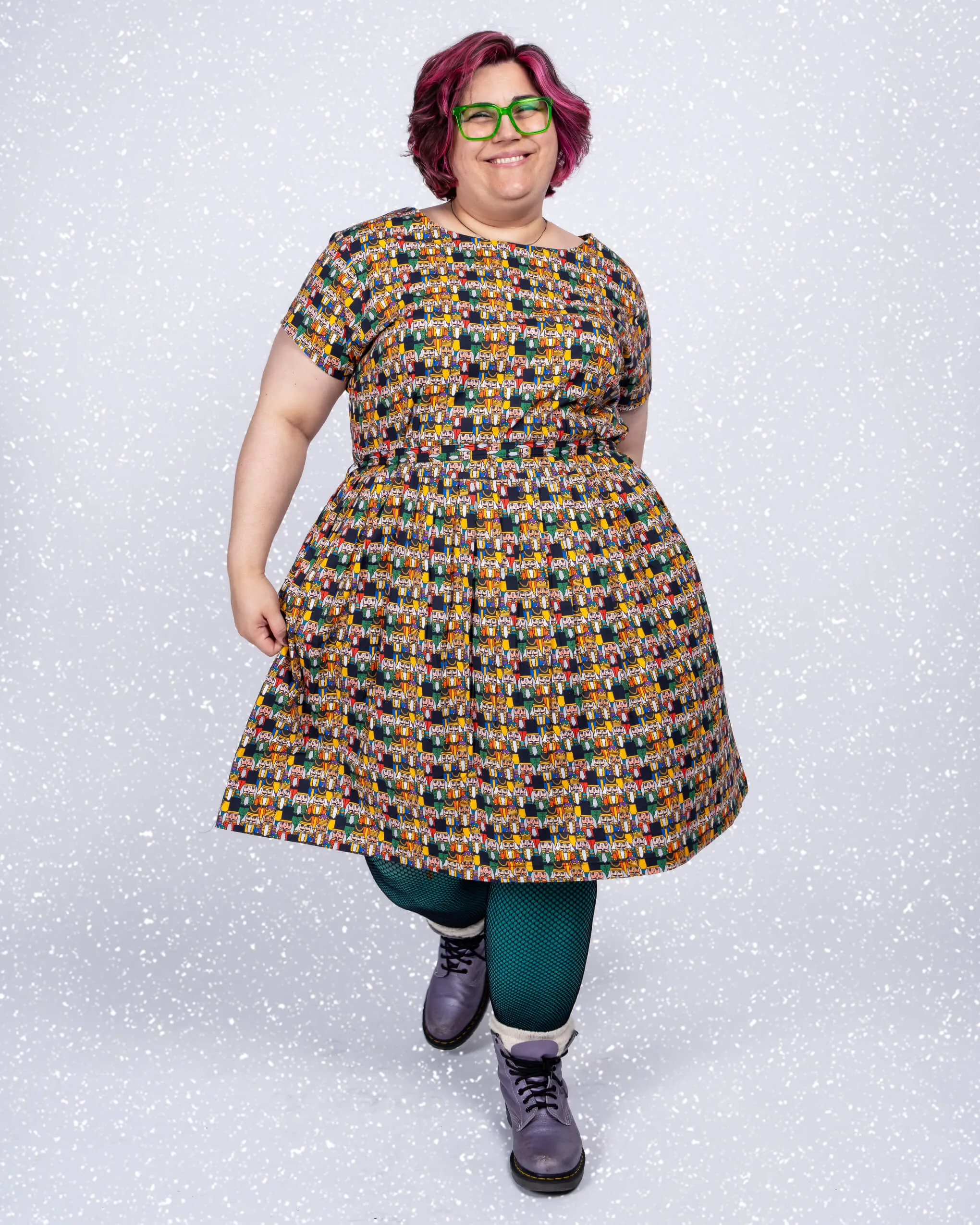 Festive: Nutcracker Parade Stretch Belted Tea Dress with Pockets